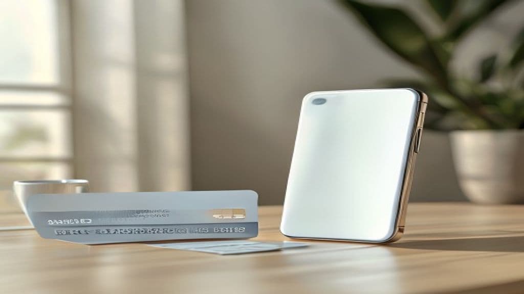 Mãos segurando um iPhone e um cartão de crédito, simbolizando compra parcelada.