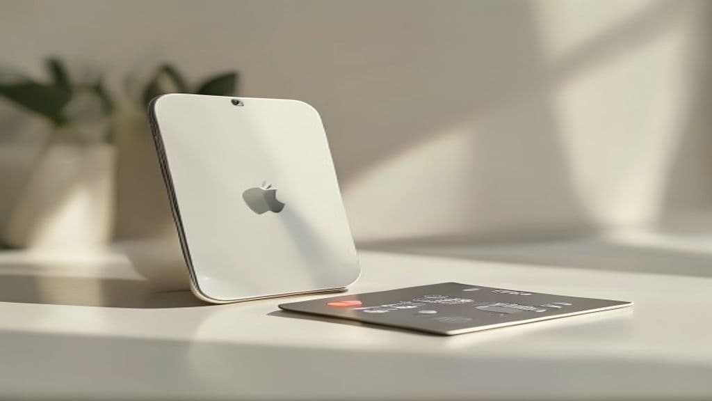 Pessoa segurando um iPhone com tela inicial colorida, mostrando opções de parcelamento