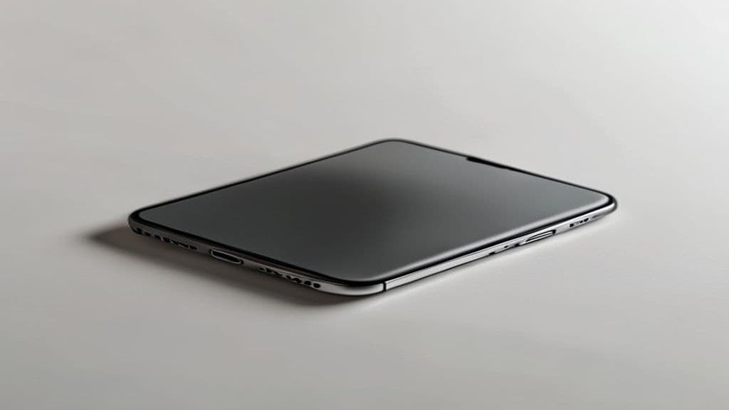 iPhone seminovo sendo segurado próximo a uma mesa