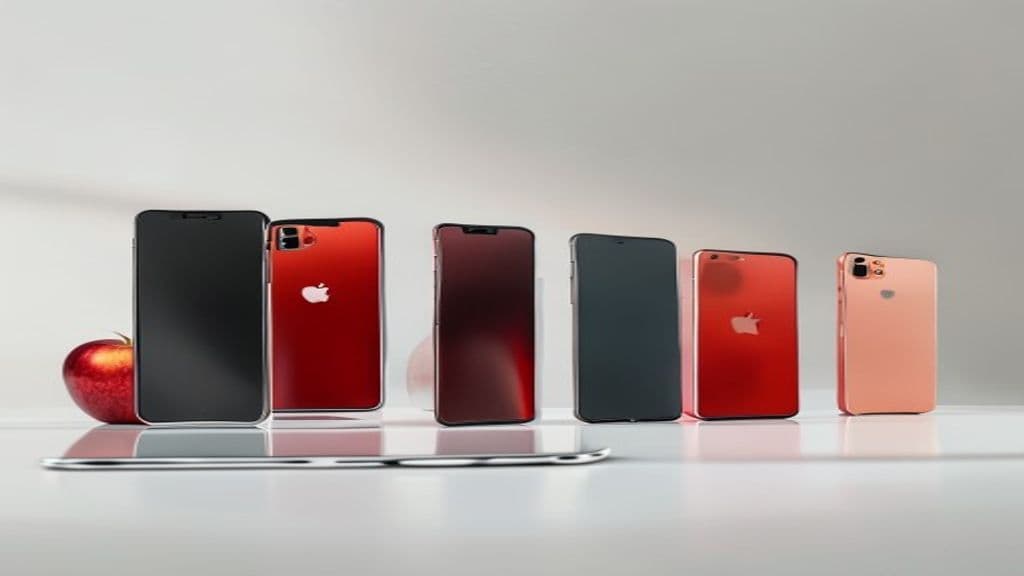 Vários modelos de iPhone organizados sobre uma superfície