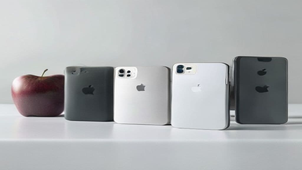 Imagem de diversos modelos de iPhone lado a lado, com destaque para as últimas gerações
